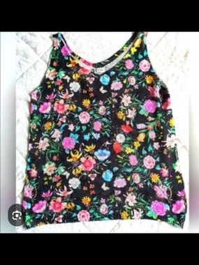 Source Unknown Black Floral Camisole with Multicolor Blooms